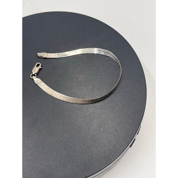 FAS 925 Italy Silver Herringbone Chain Hearts Diamond Pattern Bracelet Sz 7” - Picture 9 of 9